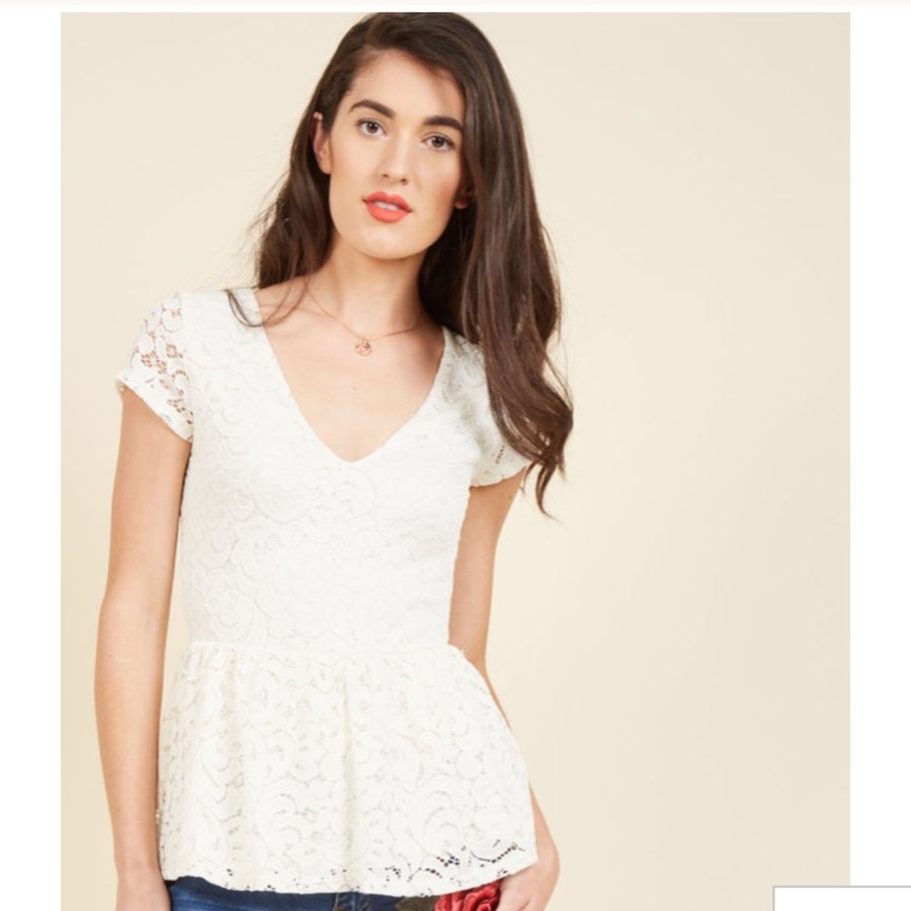 Lead With Love Lace Top in Ivory Peplum
